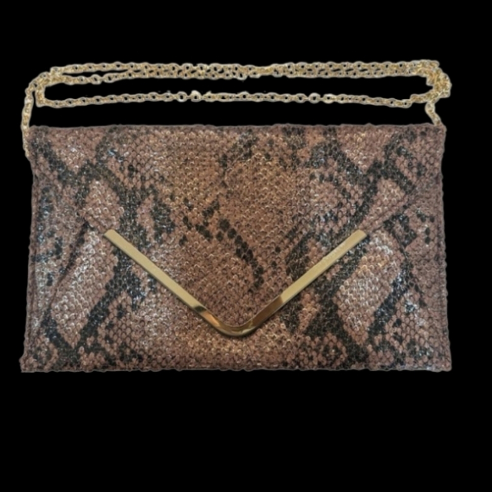 URBAN EXPRESSIONS Brown‎ Black Envelope Style Purse/Clutch with Gold Chain